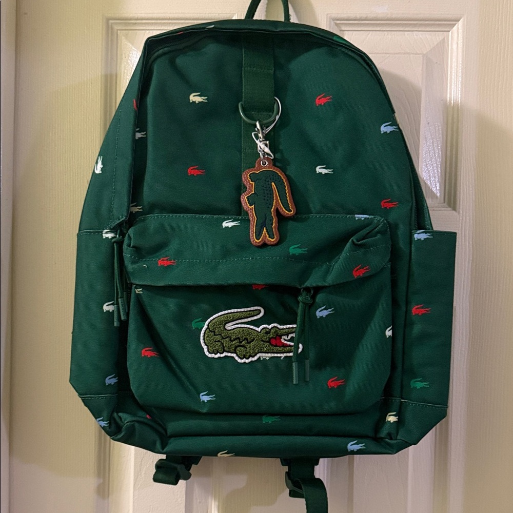 Lacoste Forest Green Backpack with Multicolor Croc Embroidery